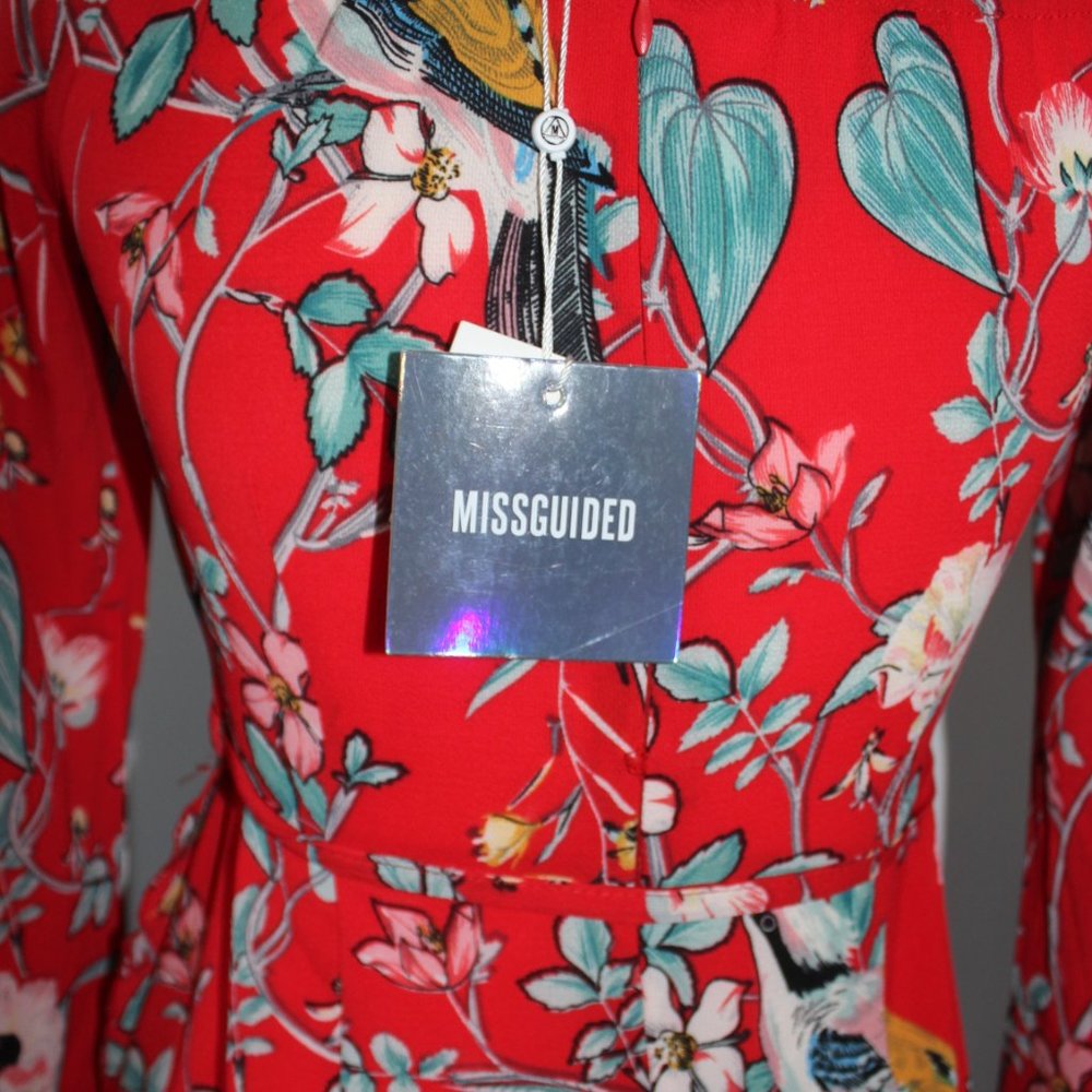 Red Floral Missguided Sun Dress- NWT - Picture 3 of 5
